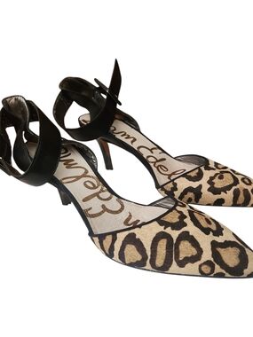 Sam Edelman Okala Leopard Pointed-Toe Ankle-Strap Heels - Black & Tan